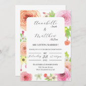 Aquarelle Ranunculus Faire-part de mariage à fleur (Devant / Derrière)