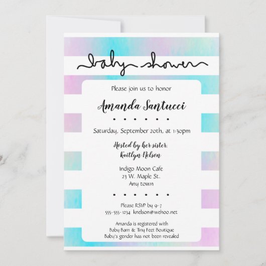 Aquarelle rayures Baby shower neutre Invitation (Devant)