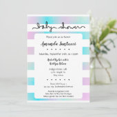 Aquarelle rayures Baby shower neutre Invitation (Debout devant)