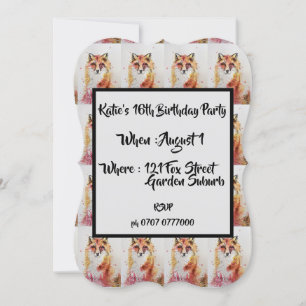 Aquarelle Red Fox 16e anniversaire Invitation