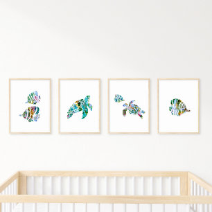 Aquarelle Reef Poisson et tortues de mer Original