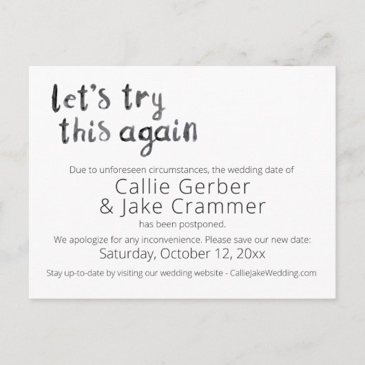 Aquarelle Réessayer Carte postale Mariage reportée (Devant)