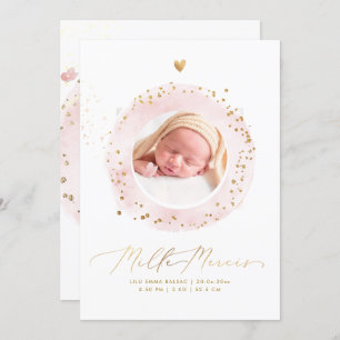 Aquarelle Remerciement Naissance Fille Kaart