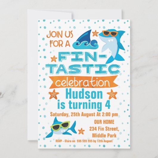 Aquarelle Requin Fin Tastique Invitation Anniversa (Devant)