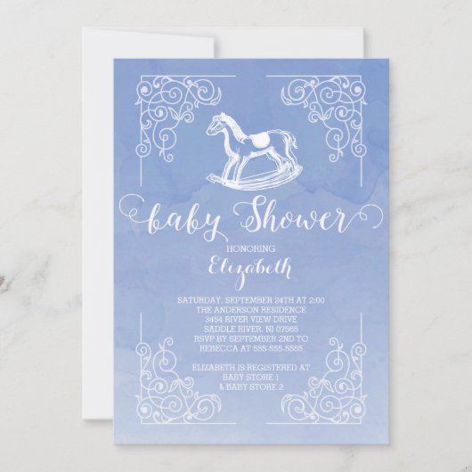 Aquarelle Rocse Baby shower Cheval Invitation (Devant)