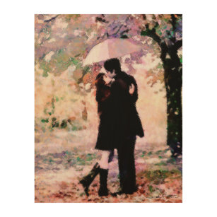 Aquarelle Romantique Couple Rainy Day Kiss Art