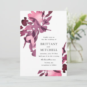 Aquarelle romantique Faire-part de mariage de prun