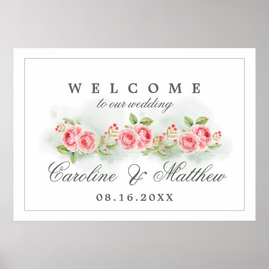 Aquarelle Romantique Rose Affiche de bienvenue Mar (Devant)