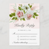 Aquarelle romantique rose Roses blanches carte RSV (Devant)