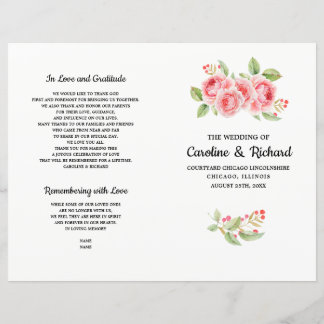 Aquarelle Romantique Roses pliés programme de mari