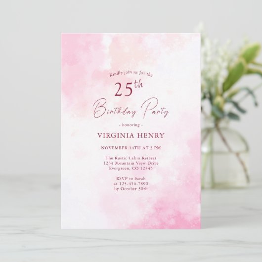 Aquarelle rose 25e anniversaire Invitation (Debout devant)