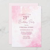 Aquarelle rose 25e anniversaire Invitation (Devant / Derrière)