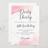 Aquarelle rose 30e anniversaire Invitation (Devant / Derrière)