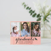 Aquarelle rose 3 Photo Graduation Invitation (Debout devant)