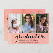 Aquarelle rose 3 Photo Graduation Invitation (Devant / Derrière)