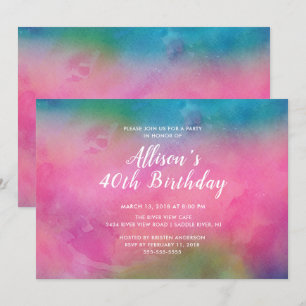 Aquarelle rose 40e anniversaire Invitation de fête