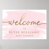 Aquarelle rose Affiche de bienvenue or (Devant)