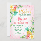 Aquarelle rose Aloha Luau Invitation Anniversaire (Devant)