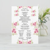 Aquarelle rose Anémone Mariage Programme & Menu (Debout devant)