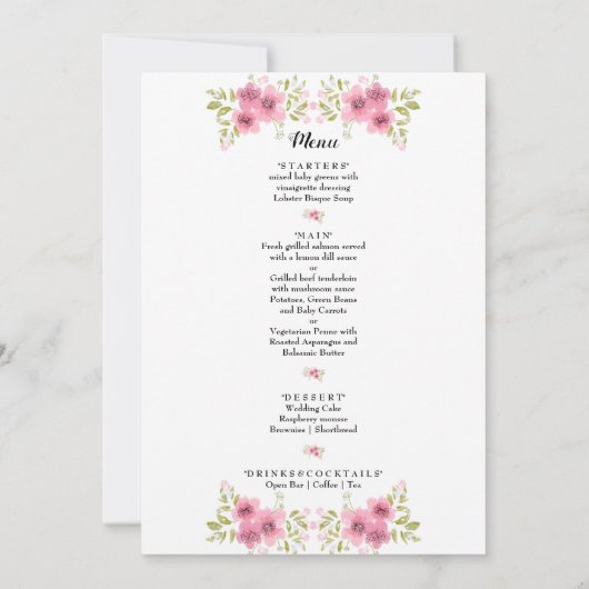 Aquarelle rose Anémone Mariage Programme & Menu (Dos)