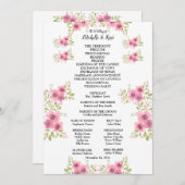 Aquarelle rose Anémone Mariage Programme & Menu (Devant / Derrière)