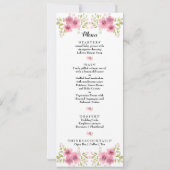 Aquarelle rose Anémone Mariage Programme & Menu (Dos)