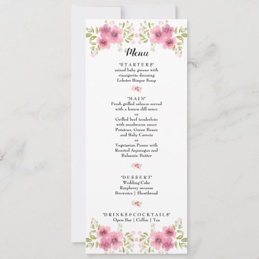 Aquarelle rose Anémone Mariage Programme & Menu (Dos)