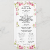 Aquarelle rose Anémone Mariage Programme & Menu (Devant / Derrière)