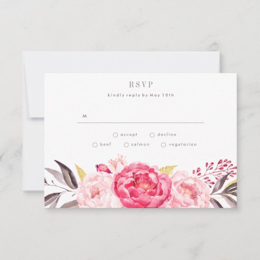 Aquarelle rose Anglais Bouquet Mariage Carte RSVP (Devant)