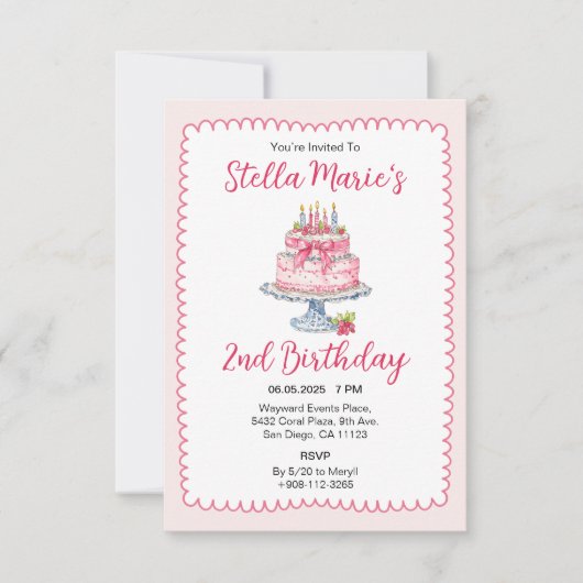 Aquarelle rose Anniversaire Cake Party Invitation (Devant)