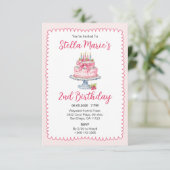 Aquarelle rose Anniversaire Cake Party Invitation (Debout devant)