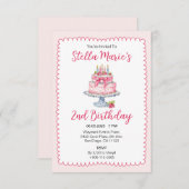 Aquarelle rose Anniversaire Cake Party Invitation (Devant / Derrière)