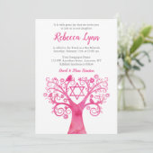 Aquarelle rose Arbre de vie Bat mitzvah Invitation (Debout devant)