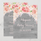 Aquarelle rose Baby shower bois Invitation (Devant / Derrière)