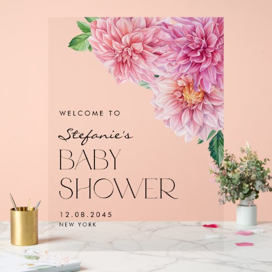 Aquarelle rose Baby shower de printemps Dahlia (Mariage)