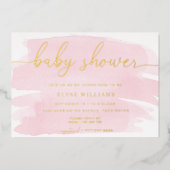 Aquarelle rose Baby shower Gold Foil Invitation (Recto)