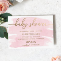 Aquarelle rose Baby shower Gold Foil Invitation