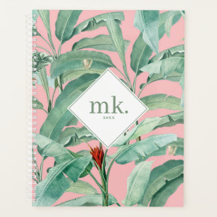 Aquarelle rose banane tropicale Feuilles Monogramm