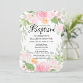 Aquarelle rose Baptême floral Invitations (Debout devant)