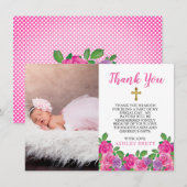 Aquarelle rose Baptême floral Merci photo (Devant / Derrière)