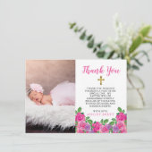 Aquarelle rose Baptême floral Merci photo (Debout devant)