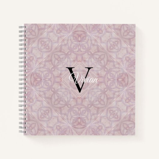 Aquarelle rose Batik Monogramme Nom Carnet (Devant)