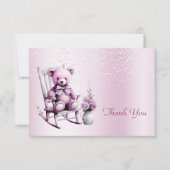 Aquarelle rose bébé Carte de remerciements ours (Devant)