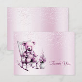 Aquarelle rose bébé Carte de remerciements ours (Devant / Derrière)