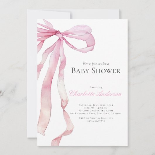 Aquarelle rose bébé fille douche Invitation (Devant)