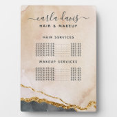 Aquarelle Rose Black Gold Salon Prix Menu Plaque (Devant)