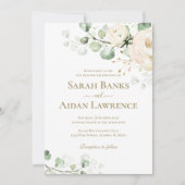 Aquarelle Rose blanche Faire-part de mariage flora (Devant)