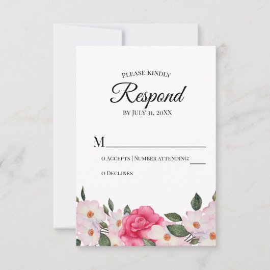 Aquarelle rose blanche rose roses mariage RSVP rép (Devant)