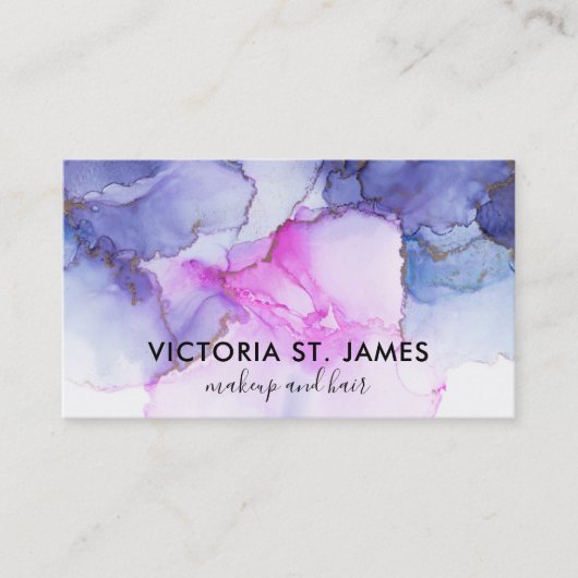 Aquarelle rose bleu Carte de visite Flecks or (Devant)