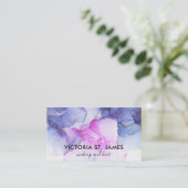 Aquarelle rose bleu Carte de visite Flecks or (Debout devant)